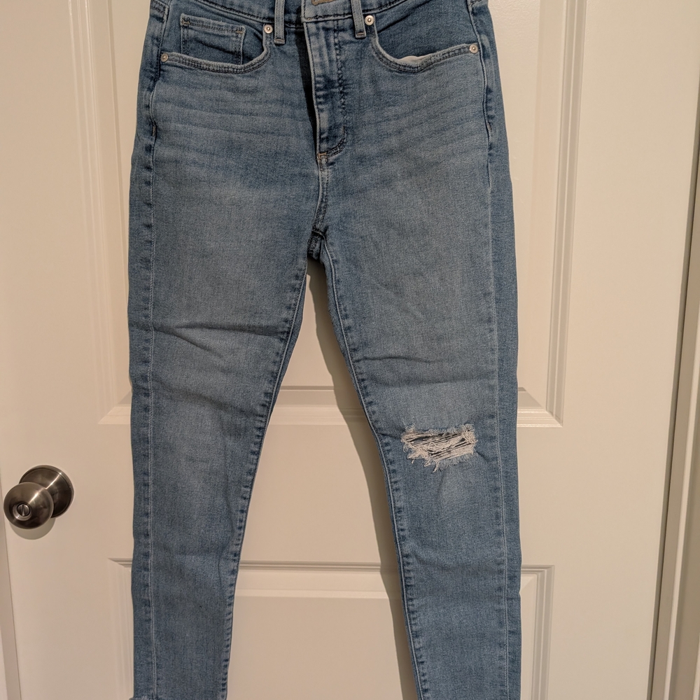 LOFT Blue Ankle Cropped Jeans with Distressed Details